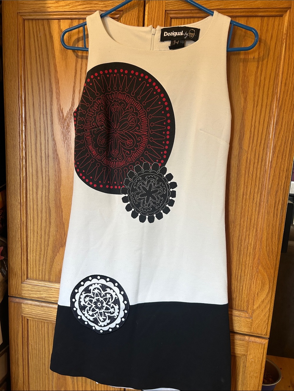 Desigual White Mini Dress with Black and Red Graphic Medallions